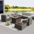 thumbnail image 1 of DREAMSIDEA 8 Pcs Patio Conversation Set Wicker Outdoor Furniture Set with Fire Pit Table Light Grey, 1 of 10
