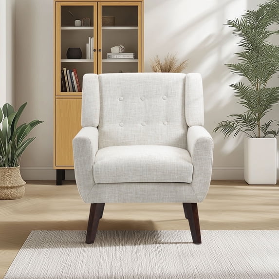 DREAMSIDEA Accent Chair Modern Upholstered Armchair for Living Room Button Tufted Reading Chair Bedroom Dorm Office,Beige