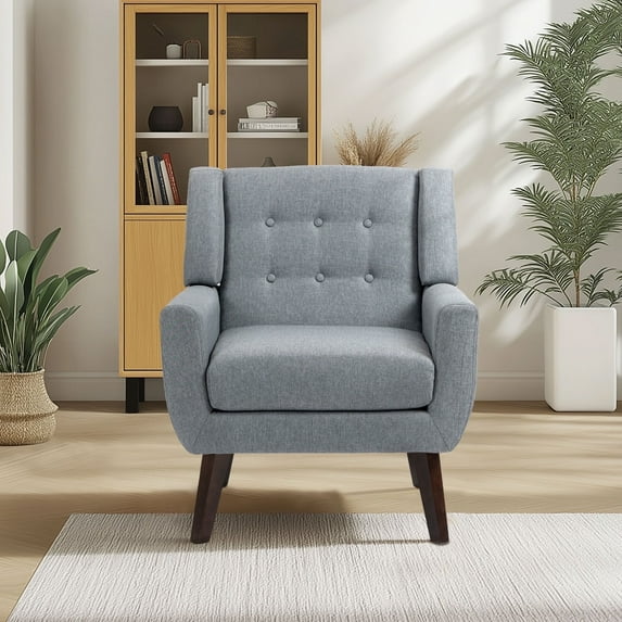 DREAMSIDEA Accent Chair Modern Upholstered Armchair for Living Room Button Tufted Reading Chair Bedroom Dorm Office,Gray