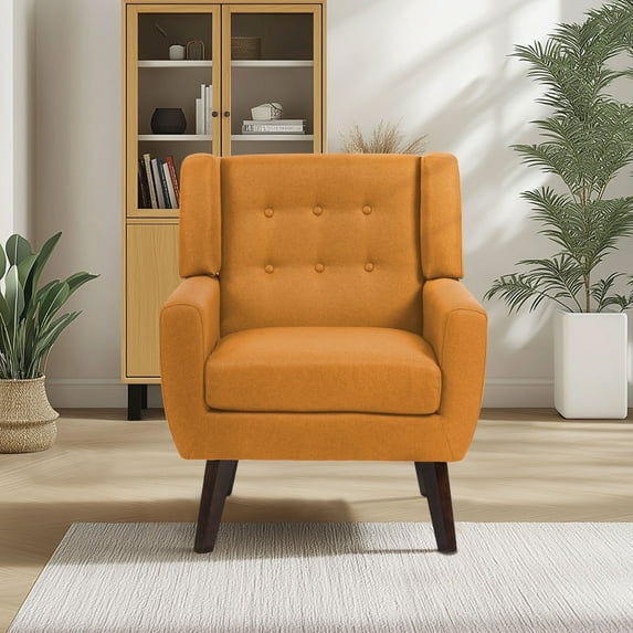 DREAMSIDEA Accent Chair Modern Upholstered Armchair for Living Room Button Tufted Reading Chair Bedroom Dorm Office,Orange