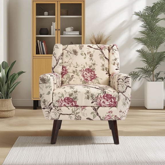 DREAMSIDEA Accent Chair Modern Upholstered Armchair for Living Room Button Tufted Reading Chair Bedroom Dorm Office,Pattern Floral