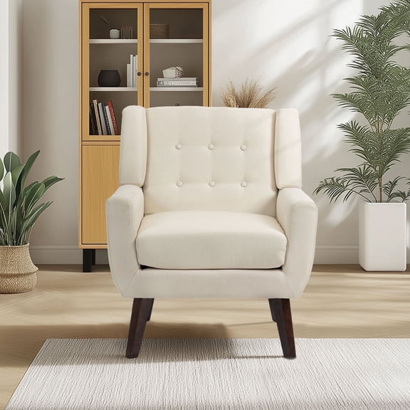 DREAMSIDEA Accent Chair Modern Upholstered Armchair for Living Room Button Tufted Reading Chair Bedroom Dorm Office,White