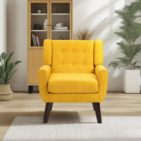 DREAMSIDEA Accent Chair Modern Upholstered Armchair for Living Room Button Tufted Reading Chair Bedroom Dorm Office,Yellow
