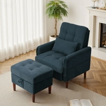 DREAMSIDEA Accent Chair with Storage Ottoman, Adjustable Backrest Lounge Chair with Footrest, Corduroy Reading Chair with Pillow and Side Pockets for Living Room & Bedroom-Navy