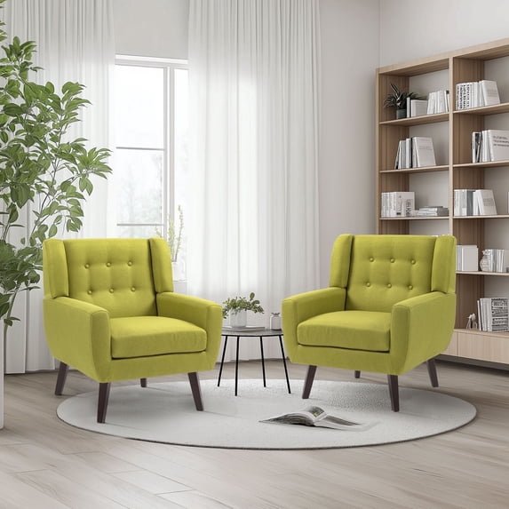 DREAMSIDEA Accent Chairs Set of 2 Modern Upholstered Armchair for Living Room Button Tufted Reading Chair Bedroom Dorm Office,Green