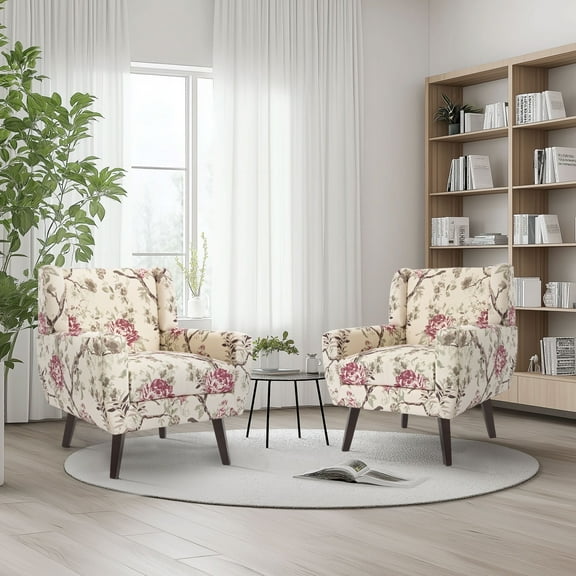 DREAMSIDEA Accent Chairs Set of 2 Modern Upholstered Armchair for Living Room Button Tufted Reading Chair Bedroom Dorm Office,Pattern Floral