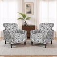 thumbnail image 1 of DREAMSIDEA Accent Chairs Set of 2 Upholstered Pattern Morden Armchair Comfy Linen Fabric Reading Chairs for Living Room,Rococo Black, 1 of 7