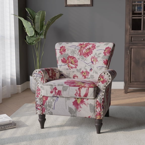 DREAMSIDEA Accent Chairs Upholstered Pattern Morden Armchair Comfy Linen Fabric Single Sofa for Living Room, Pattern White