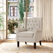 DREAMSIDEA Wingback Arm Chair,High Back Upholstered Accent Chair with Retro Wood Legs for Living Room, Tufted Beige