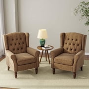 DREAMSIDEA Button Tufted Accent Chairs Set of 2 , High Back Wing Chairs Round Armrest for Bedroom Living Room, Brown