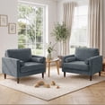 thumbnail image 1 of DREAMSIDEA Chenille Accent Chairs Set of 2, Button-Tufted Comfy Reading Armchair with Pillows for Living Room, Bedroom, Office-Blue Gray, 1 of 5