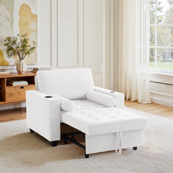 DREAMSIDEA Convertible Sleeper Chair with Pullout Bed, 3-in-1 Sleeper Sofa Chair Lounge Chair with Adjustable Backrest Indoor, Modern Single Sofa Bed Armchair for Living Room Bedroom Office(Beige)