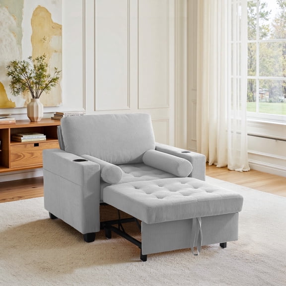 DREAMSIDEA Convertible Sleeper Chair with Pullout Bed, Sleeper Sofa Chair Lounge Chair with Adjustable Backrest Indoor, Modern Single Sofa Bed Armchair for Living Room Bedroom Office(Light Gray)