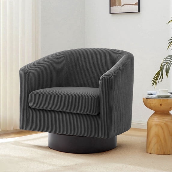 DREAMSIDEA Corduroy Swivel Barrel Accent Chair, Modern Upholstered Living Room Chair Round Club Armchair-Gray