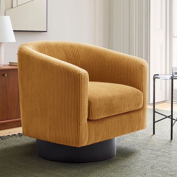 DREAMSIDEA Corduroy Swivel Barrel Accent Chair, Modern Upholstered Living Room Chair Round Club Armchair-Orange