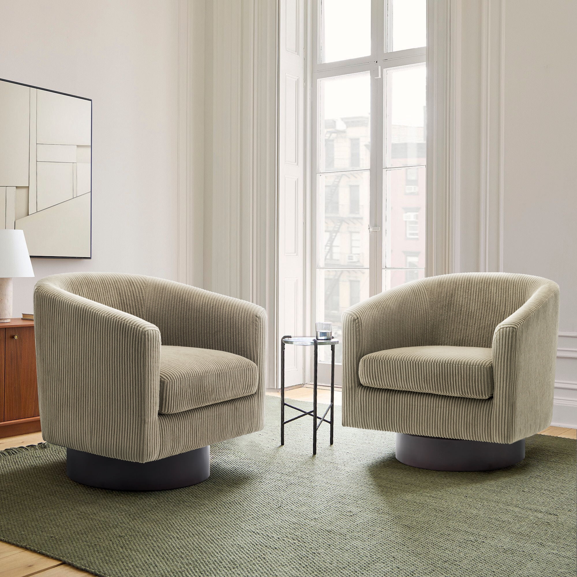 DREAMSIDEA Corduroy Swivel Barrel Accent Chairs Set of 2, Modern ...