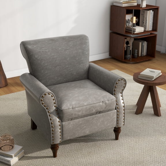 DREAMSIDEA Faux Leather Accent Chair for Living Room Upholstered Armchair Morden Comfy Living Room Single Reading Chair, Gray