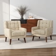 thumbnail image 1 of DREAMSIDEA Faux Leather Accent Chairs Set of 2 Living Room,Tufted Armchair for Bedroom Single Sofa Set, Cream, 1 of 6