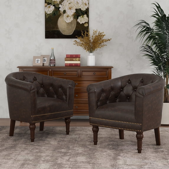 DREAMSIDEA Faux Leather Barrel Club Chair Modern Accent Armchair, Coffee