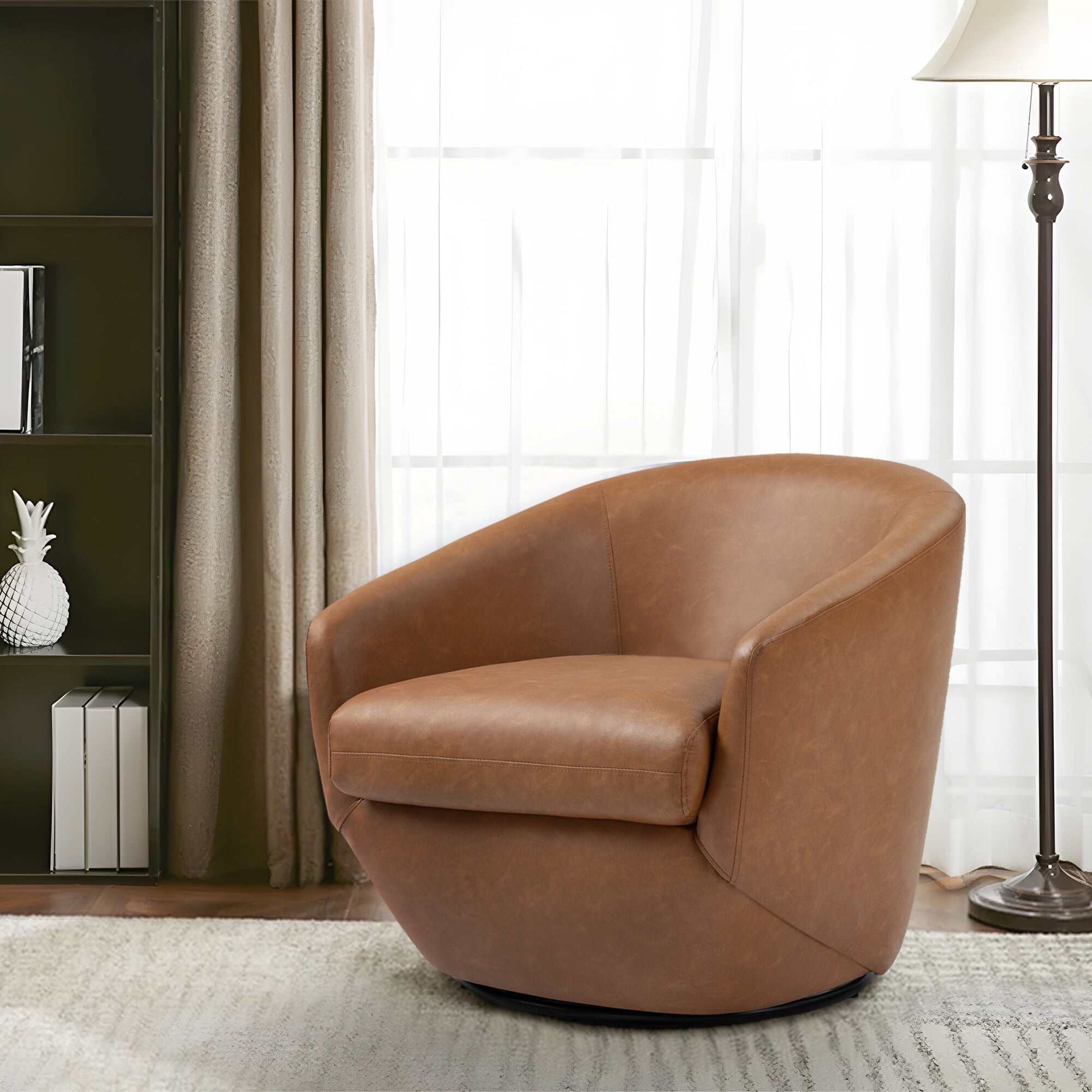 DREAMSIDEA Faux Leather Swivel Accent Chair 360° Swivel Barrel Chair ...