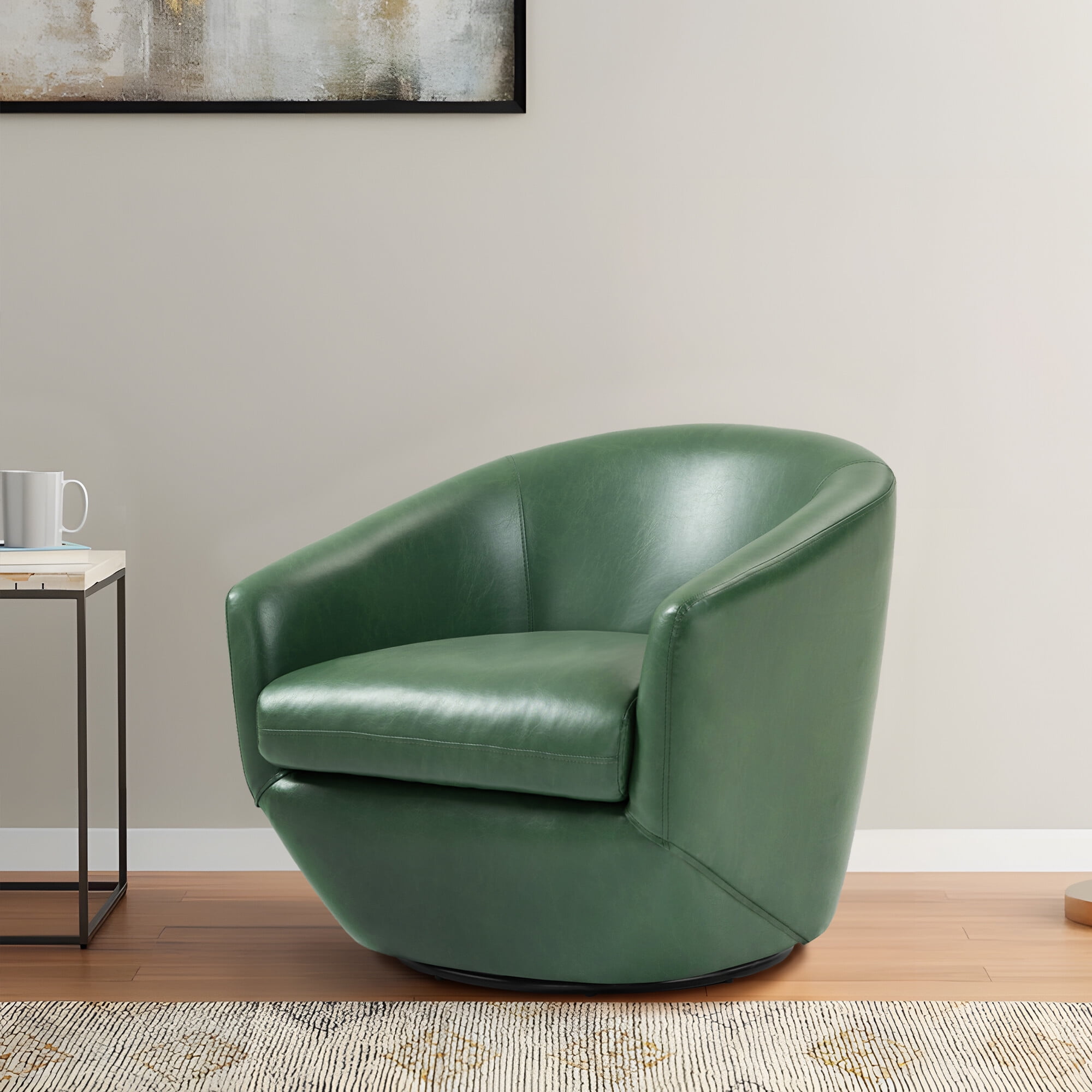 DREAMSIDEA Faux Leather Swivel Chair Living Room 360° Swivel Barrel ...