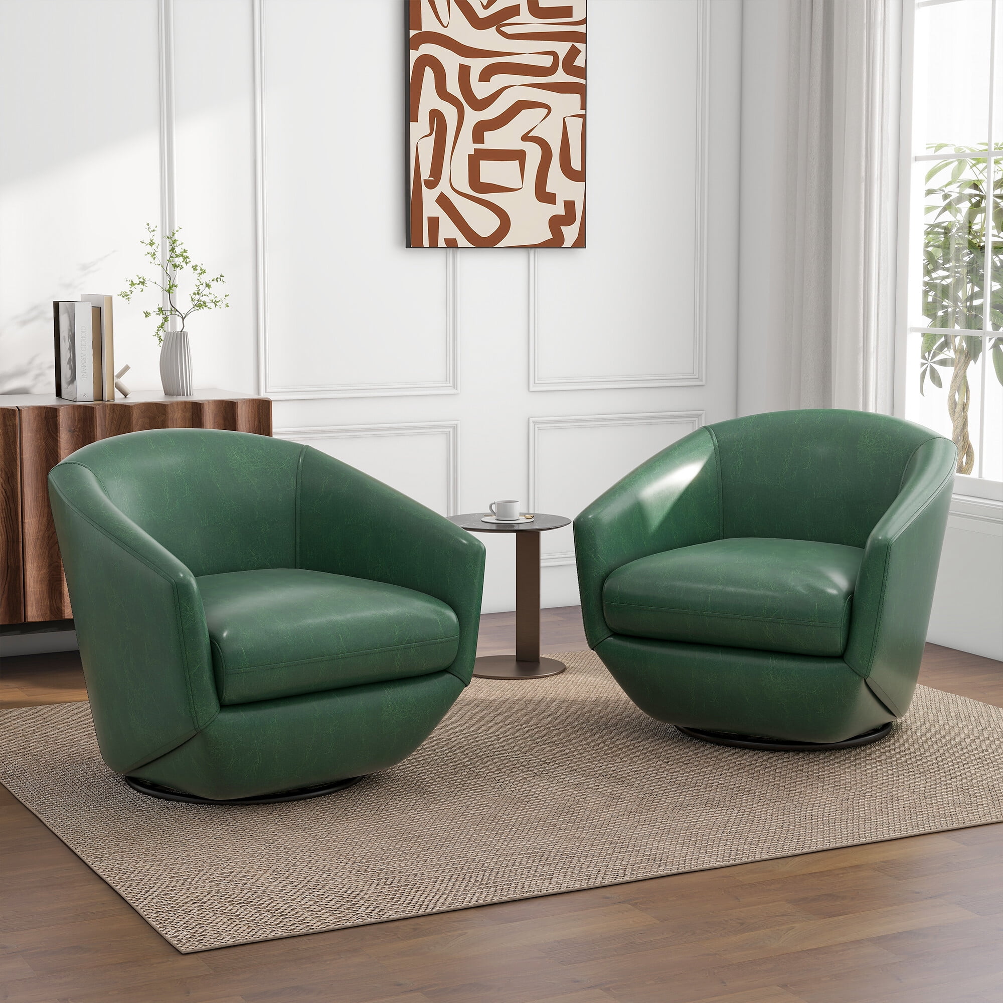 DREAMSIDEA Faux Leather Swivel Chair Sets of 2 for Living Room 360 ...