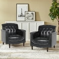 thumbnail image 1 of DREAMSIDEA Faux Leather Vintage Accent Chair Set of 2 for living Room, Button Tufted Wingback Armchair with Wood Legs Blue Black, 1 of 5