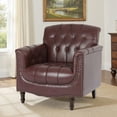 thumbnail image 1 of DREAMSIDEA Faux Leather Vintage Accent Chair for living Room, Button Tufted Wingback Armchair with Wood Legs Dark Red, 1 of 5