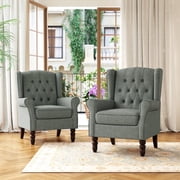 DREAMSIDEA Tufted Wingback Accent Chair Set of 2,High Back Upholstered Chair Grey for Living Room, Bedroom