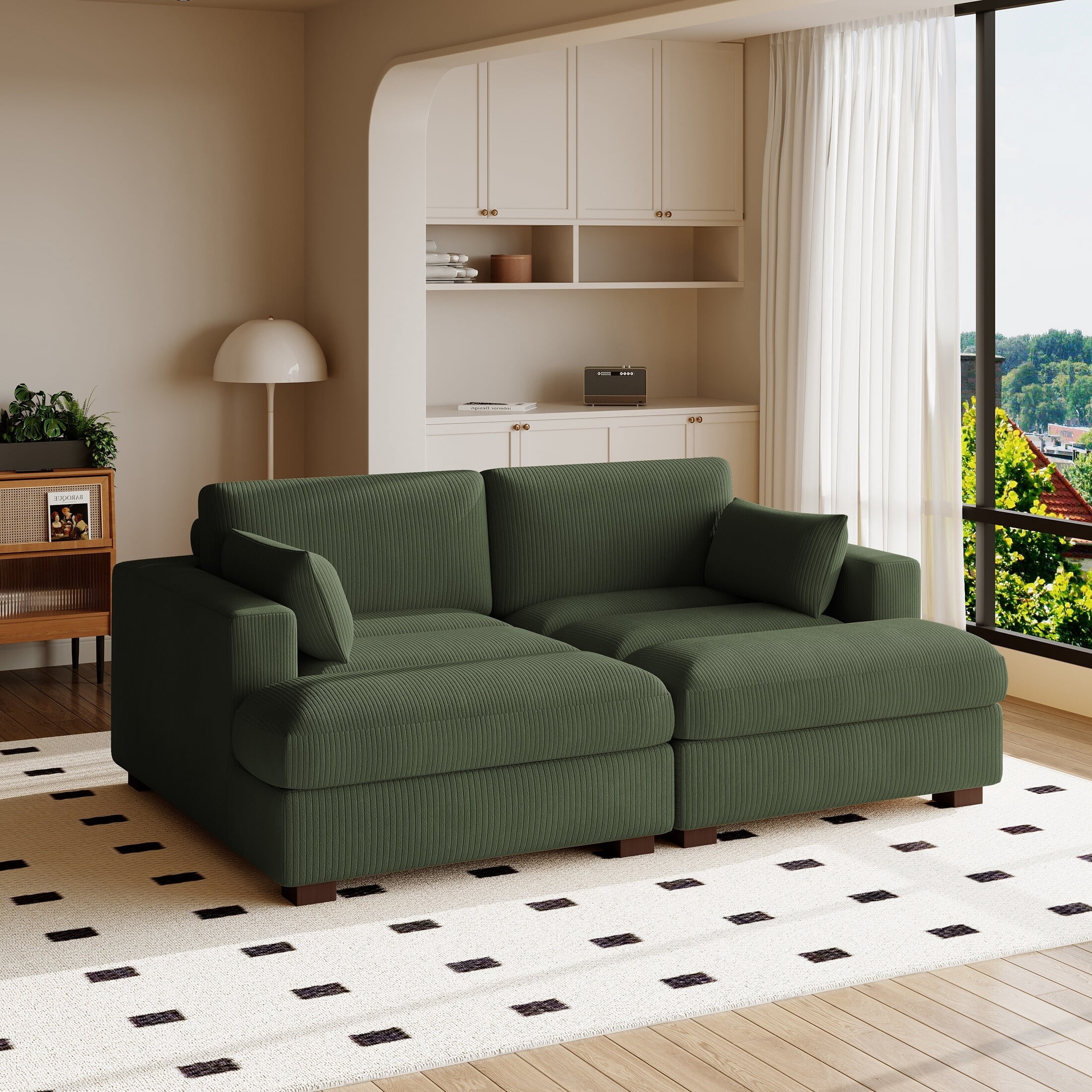 DREAMSIDEA Green Chaise Lounge Indoor Furniture Upholstered Corduroy ...