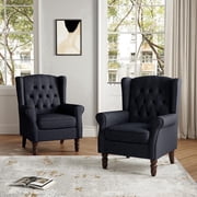 DREAMSIDEA High Back Accent Chair Set of 2 Upholstered Wingback Chair Button Tufted Arm Chair with Solid Wood Frame for Living Room, Dark Blue