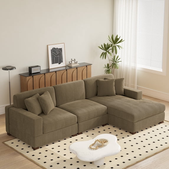 DREAMSIDEA L Shaped Sectional Sofa Couch for Living Room, Modern Corduroy L-Shaped Couch 3-Seat Sofa Sectional with Left-Armrest Chaise for Apartment & Small Space,Camel