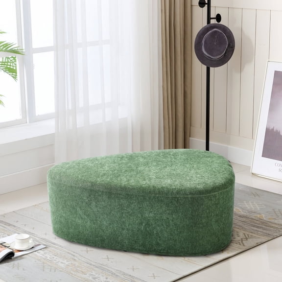 DREAMSIDEA Large Stuffed Pouf Ottoman, Linen Poufs Foot Stool with Foam Chunk Filling, 44 X 32 Floor Poufs Footrest for Living Room, Green