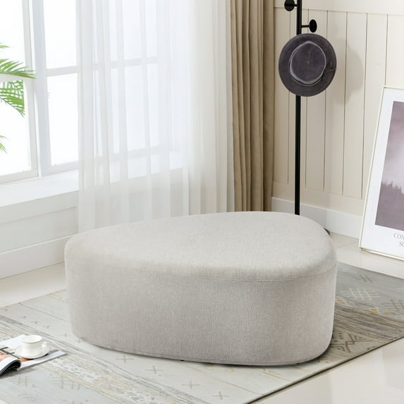 DREAMSIDEA Large Stuffed Pouf Ottoman, Linen Poufs Foot Stool with Foam Chunk Filling, 44 X 32 Floor Poufs Footrest for Living Room, Light Sand\Brown