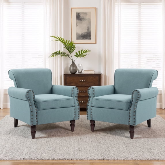 DREAMSIDEA Light Blue Accent Chairs Set of 2 Upholstered Armchair for Living Room Bedroom