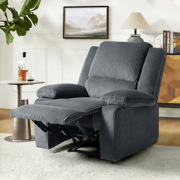 DREAMSIDEA Manual Push Back Recliner Armchair Corduroy Wingback Recliner Chair for Living Room, Corduroy Recliner Chair Reading Chair ( Dark Gray&2-Section Back, Set of 1)