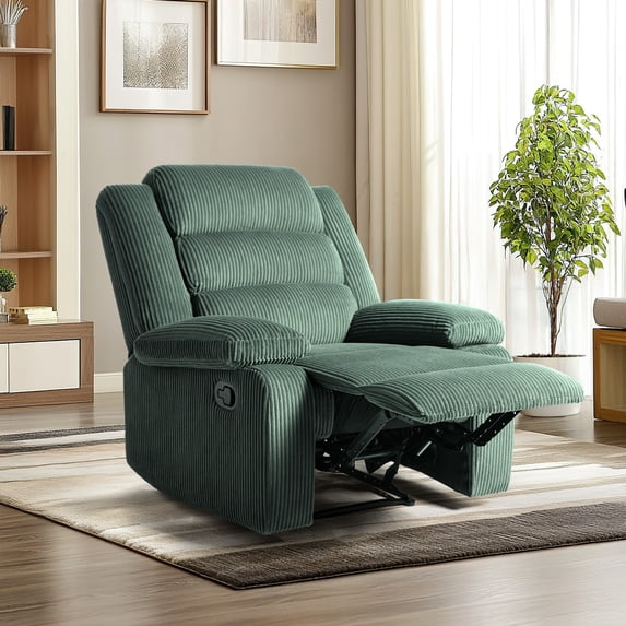 DREAMSIDEA Manual Wingback Recliner Chair Corduroy Recliners Sofa with Armrests & Backrest for Living Room, Pushback Recliner Wingback Chair Reading Chair( Green&3-Section Back, Set of 1)