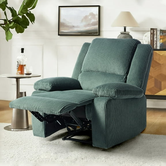 DREAMSIDEA Manual Wingback Recliner Chair Corduroy Recliners Sofa with Armrests & Backrest for Living Room, Pushback Recliner Wingback Chair Reading Chair( Green&2-Section Back, Set of 1)