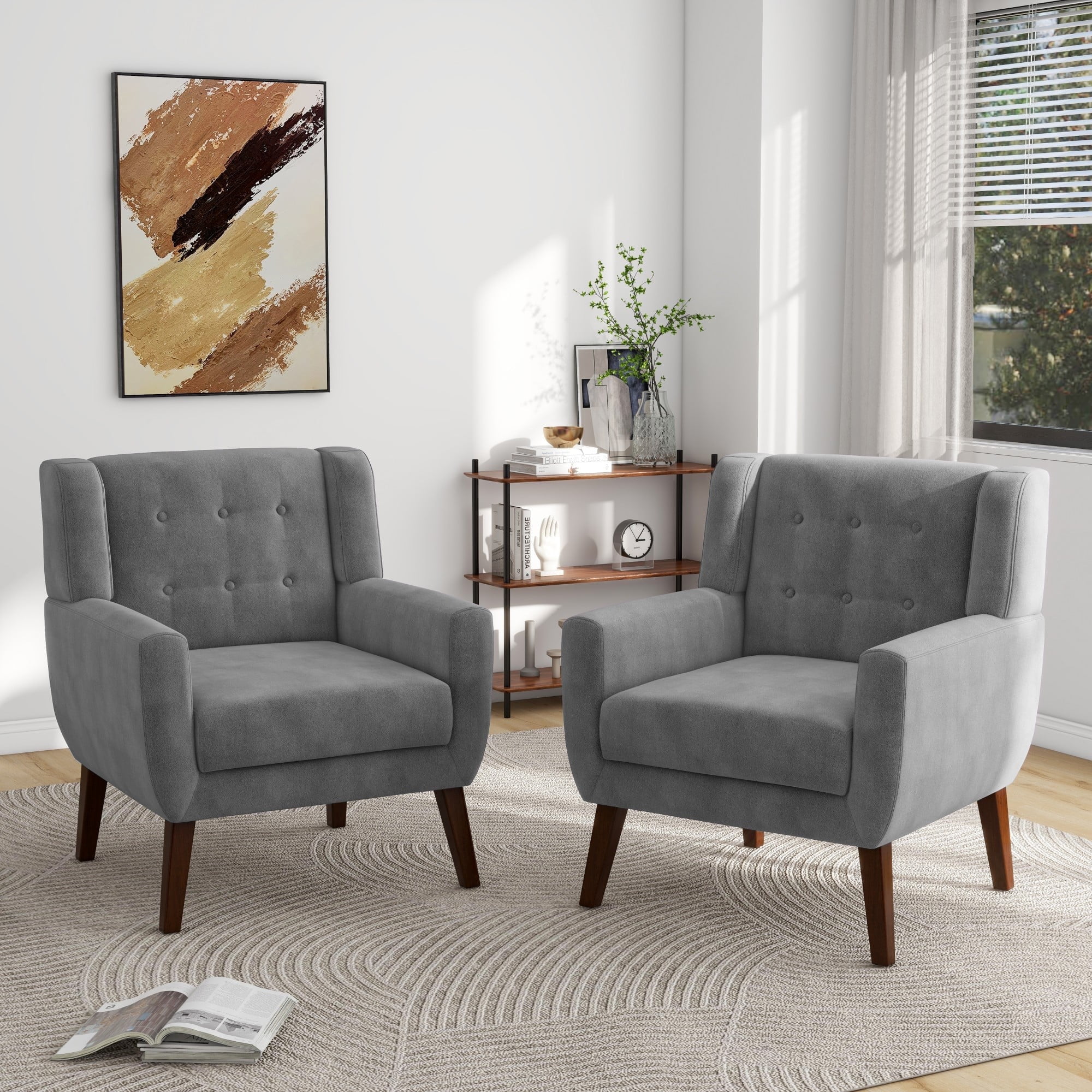 DREAMSIDEA Modern Button Tufted Accent Chair Set of 2 Upholstered