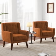 DREAMSIDEA Modern Button Tufted Accent Chair Set of 2 Upholstered Armchair Indoor,Velvet Living Room Chair for Bedroom, Orange