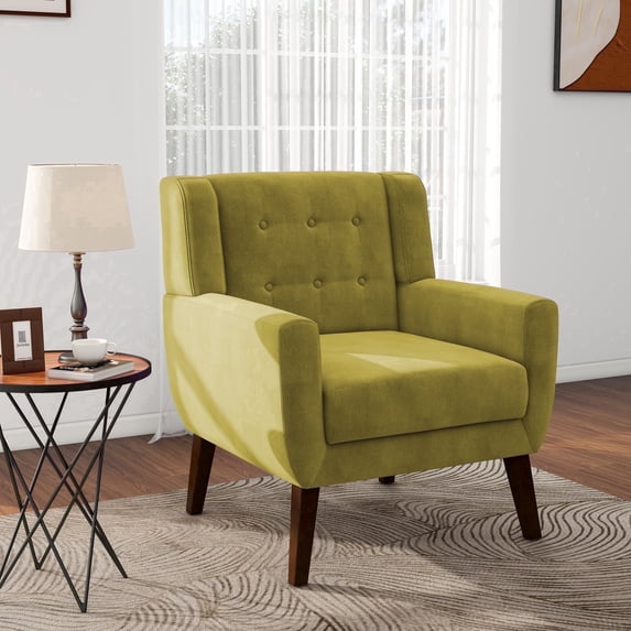 DREAMSIDEA Modern Button Tufted Accent Chair Upholstered Armchair Indoor,Velvet Living Room Chair for Bedroom,Green