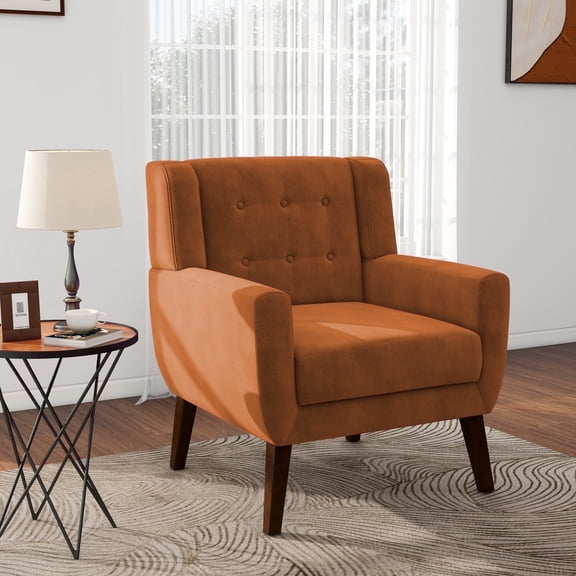 DREAMSIDEA Modern Button Tufted Accent Chair Upholstered Armchair Indoor,Velvet Living Room Chair for Bedroom, Orange