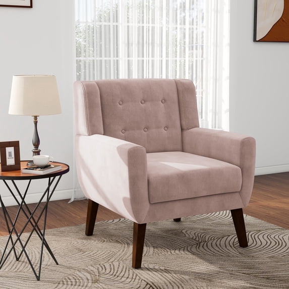 DREAMSIDEA Modern Button Tufted Accent Chair Upholstered Armchair Indoor,Velvet Living Room Chair for Bedroom, Pink