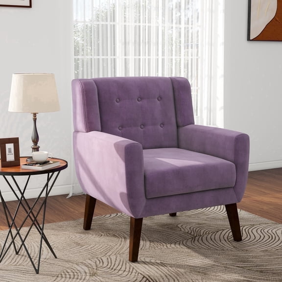 DREAMSIDEA Modern Button Tufted Accent Chair Upholstered Armchair Indoor,Velvet Living Room Chair for Bedroom, Purple