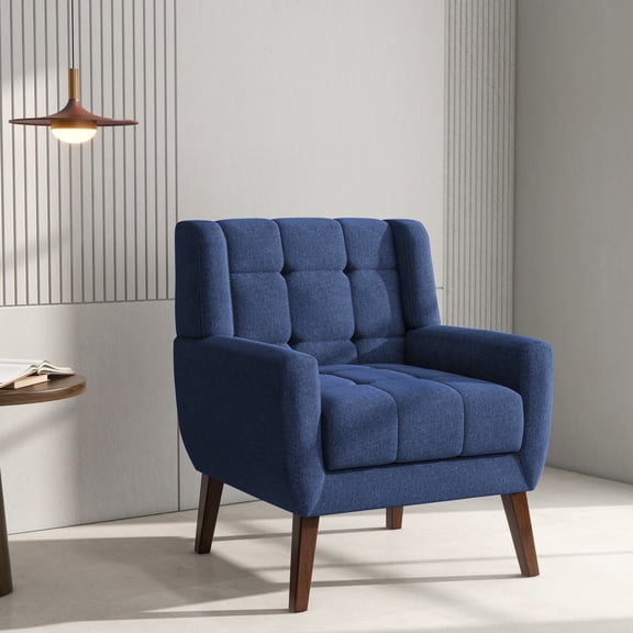 DREAMSIDEA Modern Button Tufted Accent Chair Upholstered Indoor,Linen Living Room Arm Chair for Bedroom, Blue