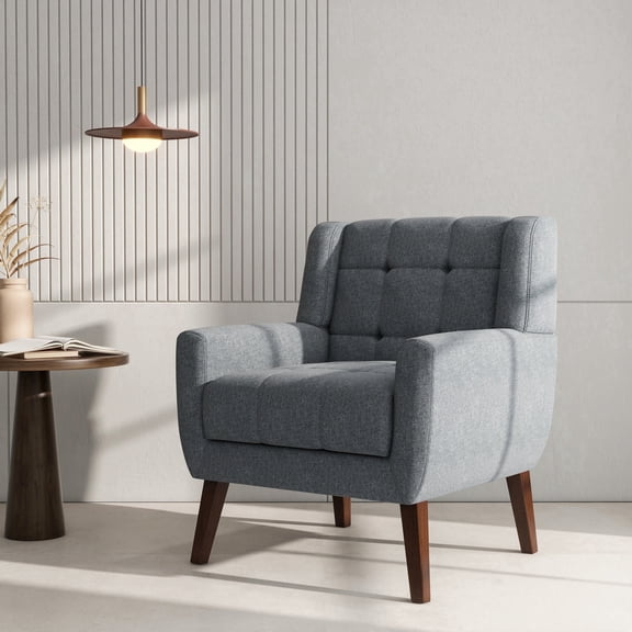 DREAMSIDEA Modern Button Tufted Accent Chair Upholstered Indoor,Linen Living Room Arm Chair for Bedroom, Grey