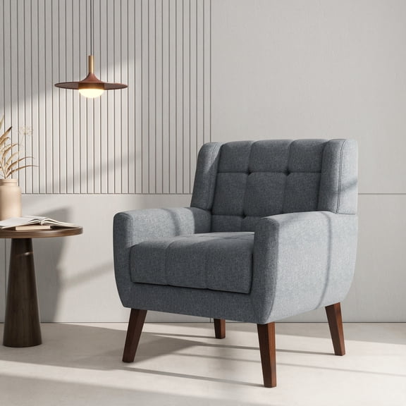 DREAMSIDEA Modern Button Tufted Accent Chair Upholstered Indoor,Linen Living Room Arm Chair for Bedroom, Grey