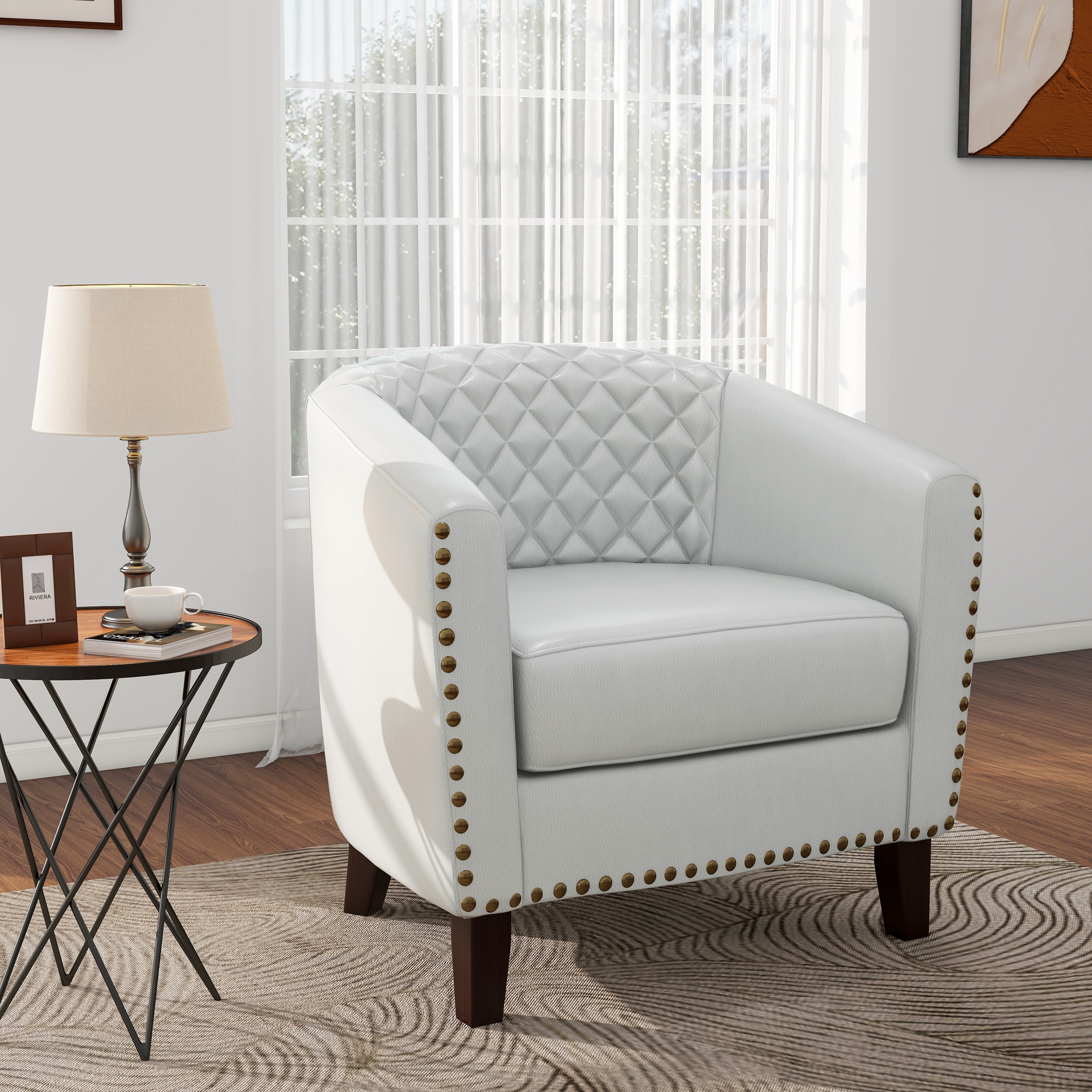 DREAMSIDEA Morden Accent Chair Faux Leather Armchair Comfy Upholstered Single Sofa Chair for Living Room, White