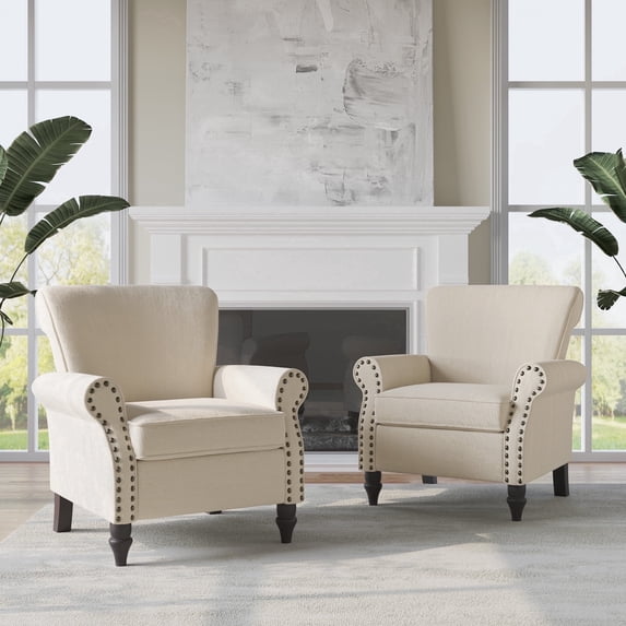 DREAMSIDEA Morden Accent Chairs Set of 2 Upholstered Armchair for Living Room Bedroom, Beige