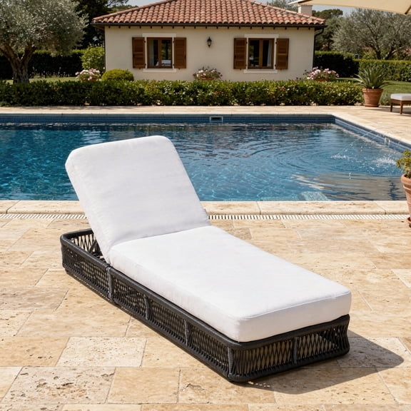 DREAMSIDEA Outdoor Chaise Lounge with Woven Rope, 5-Position Adjustable Patio Reclining Chaise, Breathable Poolside Sun Lounger with Thick Cushion for Beach Backyard -Black Rope/White Cushion